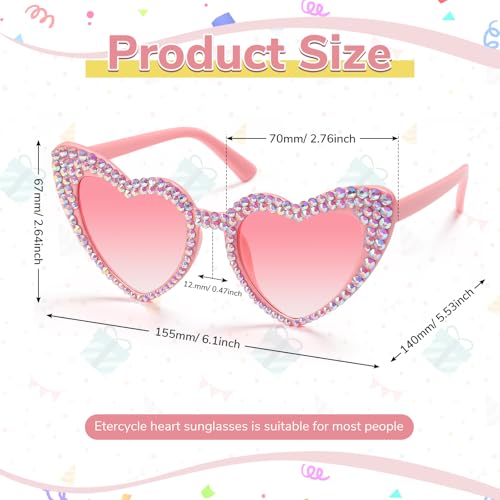 Etercycle Pink Heart Sunglasses, Bling Heart Glasses Party Accessories, Cute Birthday Gifts Women's Sunglasses Bridal Shower Gifts For Bride - Image 2