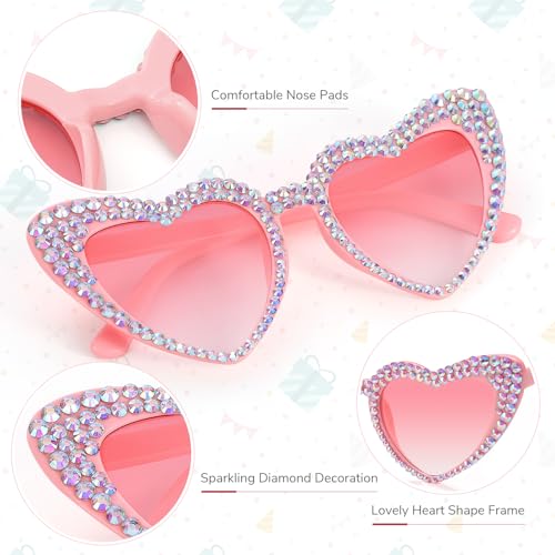 Etercycle Pink Heart Sunglasses, Bling Heart Glasses Party Accessories, Cute Birthday Gifts Women's Sunglasses Bridal Shower Gifts For Bride - Image 3