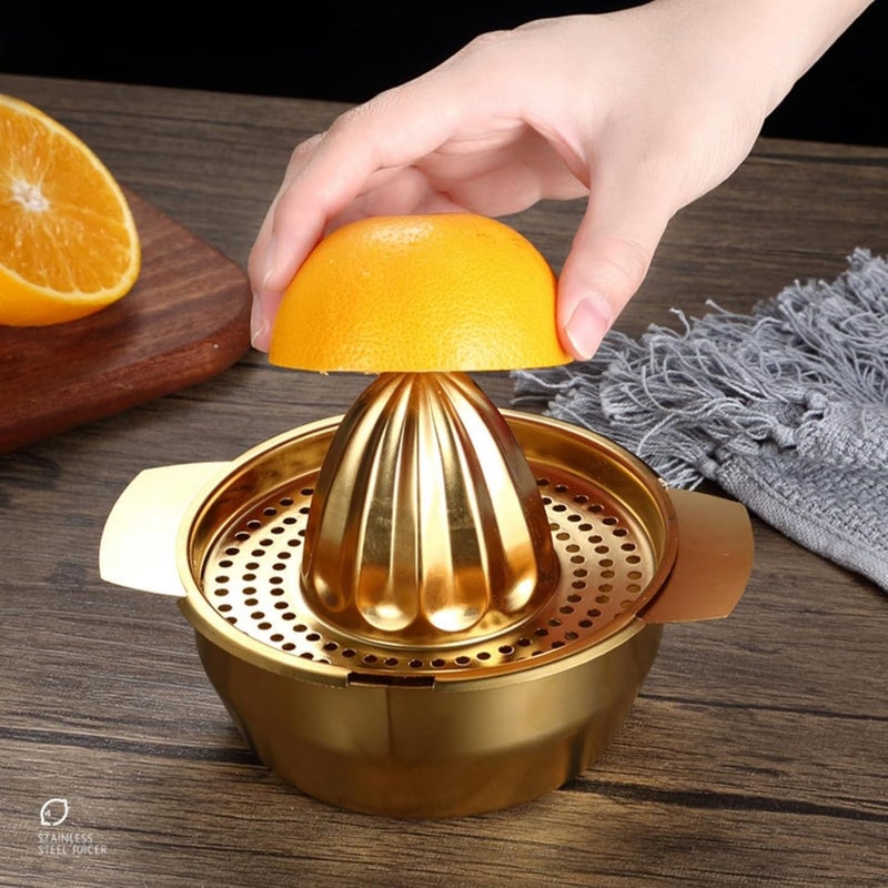 JDLYEVER Manual Juicer 304 Stainless Steel Citrus Juicer for Lemon & Orange, Handheld Press Tool with Storage Bowl, Elegant Gold Finish, Ideal for Fresh Juice Extraction at Dorms, Home, Restaurants - Image 1