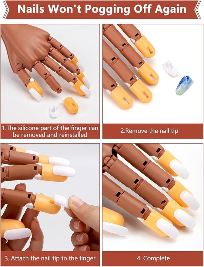 Deciniee Practice Hand for Acrylic Nails Flexible Nail Practice Hand with 200 Pcs WhiteClear Nail TipsProfessional Adjustable Nail Hand Practice Model Acrylic Nail Kit for Nail Manicure - Image 4