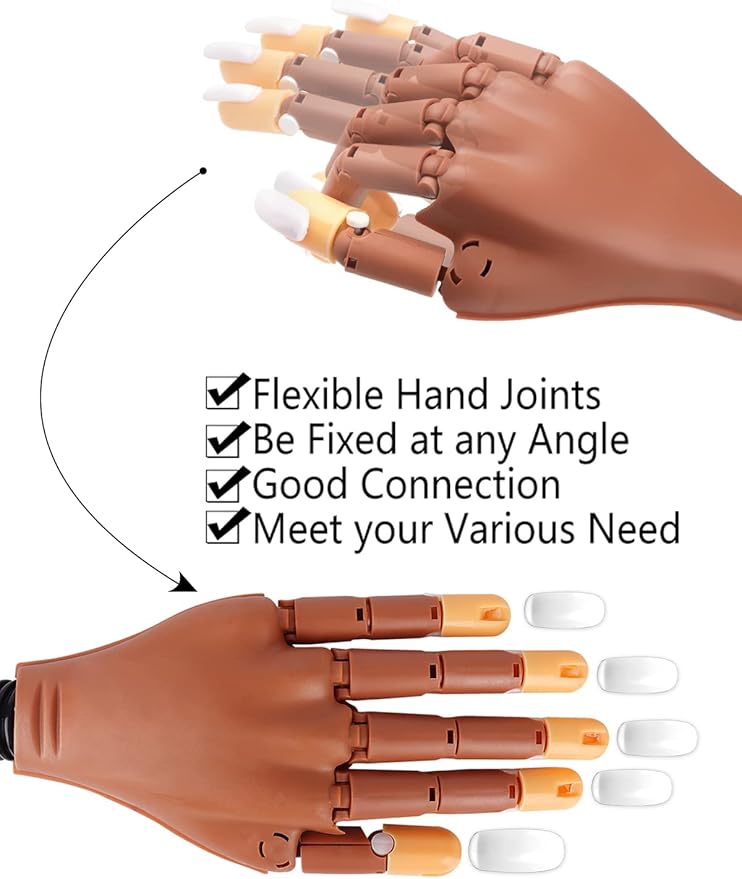 Deciniee Practice Hand for Acrylic Nails Flexible Nail Practice Hand with 200 Pcs WhiteClear Nail TipsProfessional Adjustable Nail Hand Practice Model Acrylic Nail Kit for Nail Manicure - Image 3