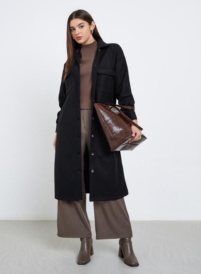 ستايلي معطف ميدي بمظهر الصوف مع قصة واسعة - Image 1