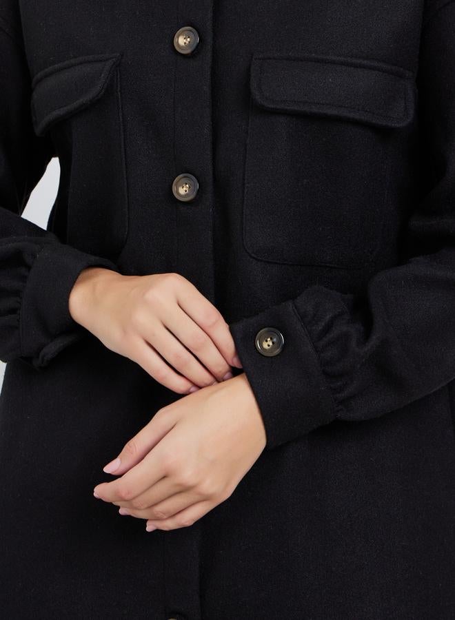 ستايلي معطف ميدي بمظهر الصوف مع قصة واسعة - Image 4