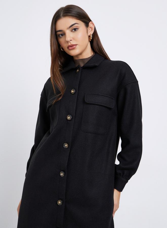 ستايلي معطف ميدي بمظهر الصوف مع قصة واسعة - Image 3