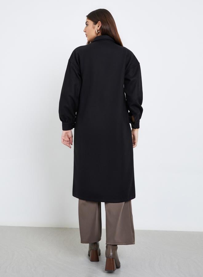 ستايلي معطف ميدي بمظهر الصوف مع قصة واسعة - Image 5