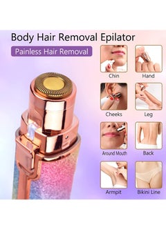 ELTRAZONE Eyebrow Trimmer Facial Hair Remover for Women, Rechargeable Body Face Hair Shaver Razor USB Electric Remover Nose Lips Armpit Bikini Painless Built-in LED Light Lady Gift (Rainbow 1 Pack 2 Heads)  - Image 2