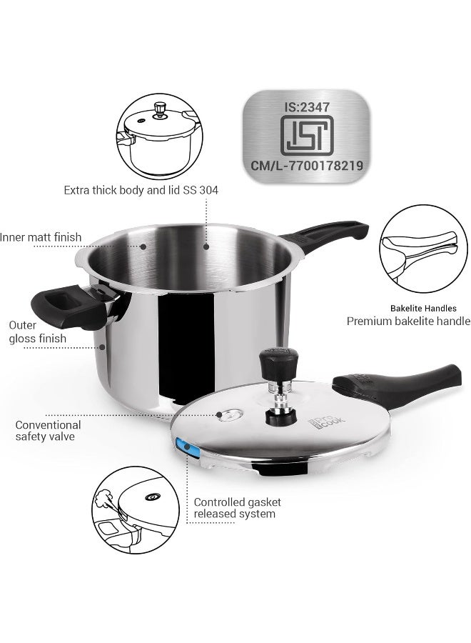 Milton Pro Cook Tri Ply Pressure Cooker With Outer Lid, 5 litre, Silver | Dishwasher Safe | Food Safe | Induction Safe | Hot Plate Safe | Flame Safe - Image 3