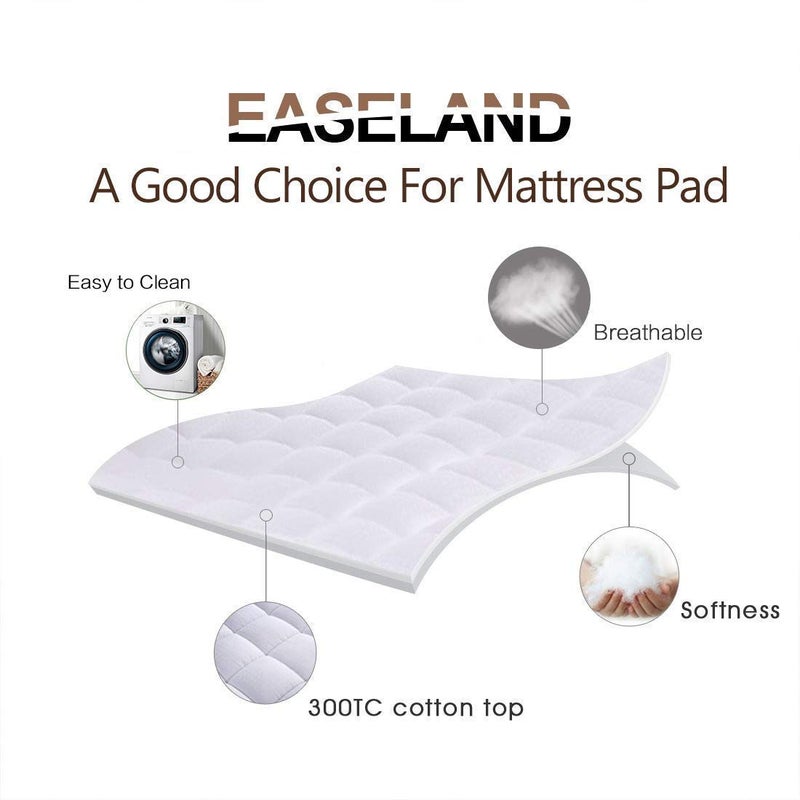 EASELAND Queen Size Mattress Pad Pillow Top Mattress Cover Quilted Fitted Mattress Protector Cotton Top Stretches up 8-21" Deep Pocket Cooling Mattress Topper (60x80 inch, White) - Image 2