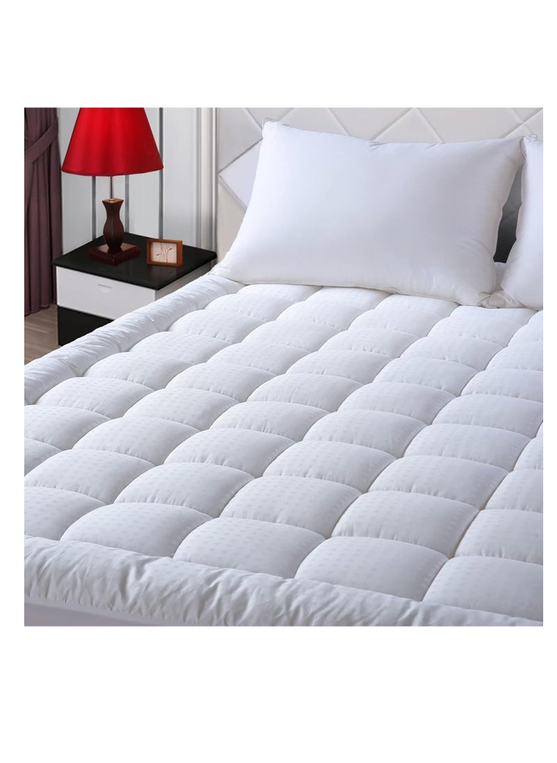 EASELAND - EASELAND Queen Size Mattress Pad Pillow Top Mattress Cover Quilted Fitted Mattress Protector Cotton Top Stretches up 8-21" Deep Pocket Cooling Mattress Topper (60x80 inch, White) - Image 1