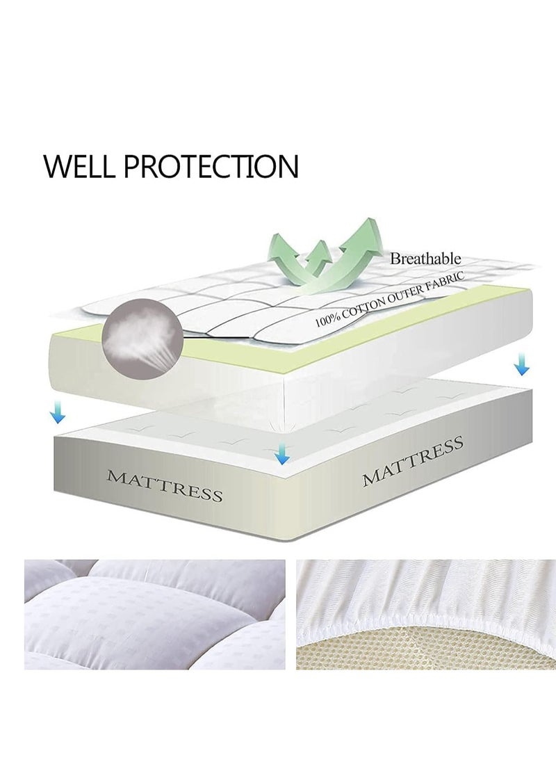 EASELAND - EASELAND Queen Size Mattress Pad Pillow Top Mattress Cover Quilted Fitted Mattress Protector Cotton Top Stretches up 8-21" Deep Pocket Cooling Mattress Topper (60x80 inch, White) - Image 1