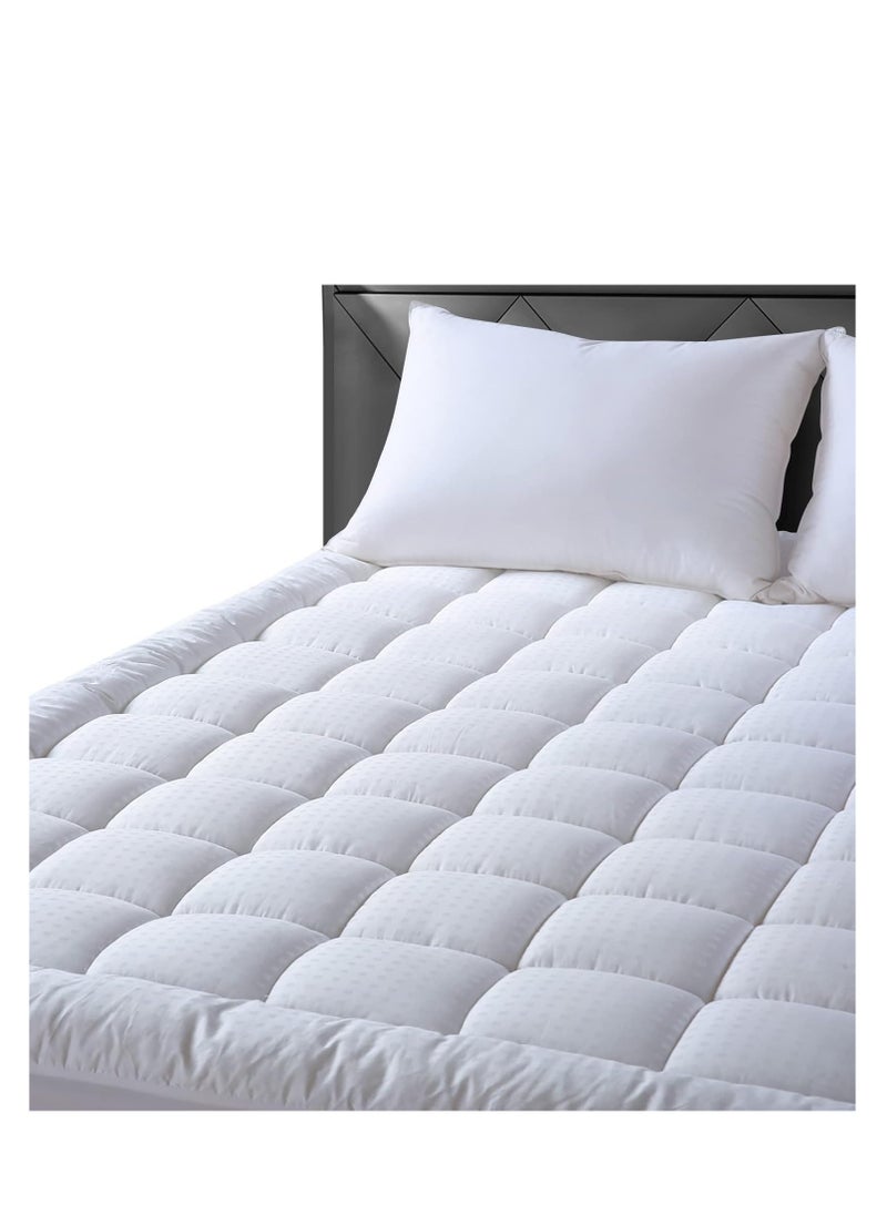 EASELAND - EASELAND Queen Size Mattress Pad Pillow Top Mattress Cover Quilted Fitted Mattress Protector Cotton Top Stretches up 8-21" Deep Pocket Cooling Mattress Topper (60x80 inch, White) - Image 1