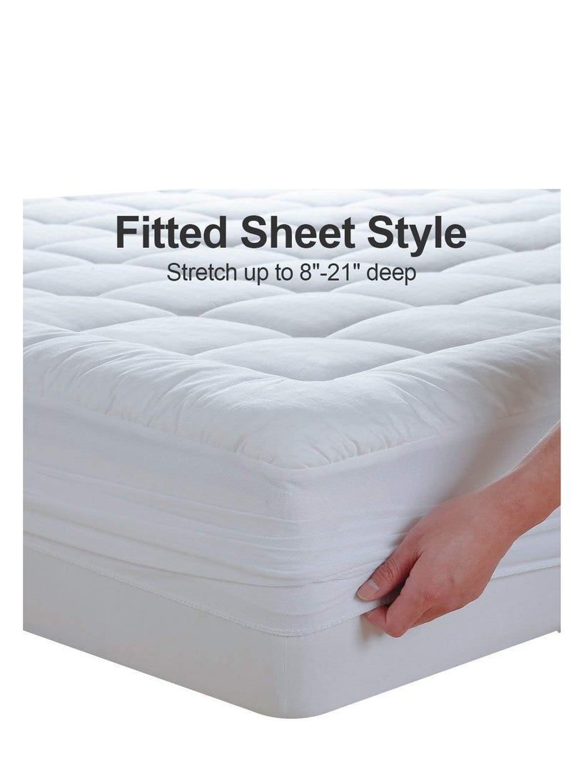 EASELAND - EASELAND Queen Size Mattress Pad Pillow Top Mattress Cover Quilted Fitted Mattress Protector Cotton Top Stretches up 8-21" Deep Pocket Cooling Mattress Topper (60x80 inch, White) - Image 1