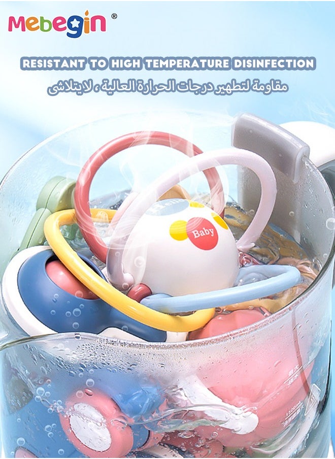 MEBEGIN 13PCS Baby Rattle Teething Set, Silicone Teether Sensory Toys with Cartoon Organizer, Versatile Baby Early Sensory Toy, Made of Gentle and Teething-friendly Material, Great Variety of Textured Surfaces  - Image 4