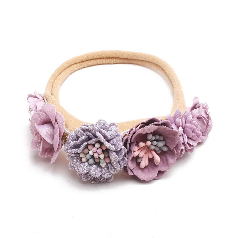 mligril Baby Girl Nylon Headbands Flower Hair Bows Accessories-Elastic Hair Band Crown Handmade FLoral Wraps Birthday Gifts for Girls Newborn Infant Toddler 3Pcs - Image 4