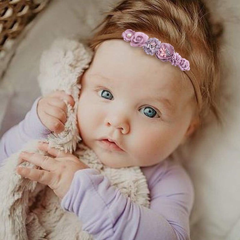 mligril Baby Girl Nylon Headbands Flower Hair Bows Accessories-Elastic Hair Band Crown Handmade FLoral Wraps Birthday Gifts for Girls Newborn Infant Toddler 3Pcs - Image 3