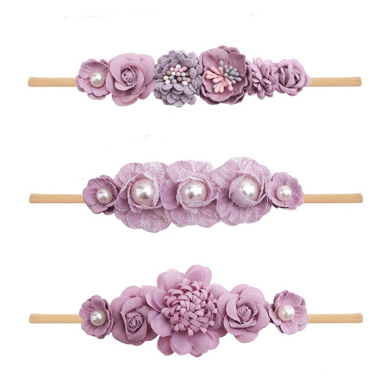 mligril Baby Girl Nylon Headbands Flower Hair Bows Accessories-Elastic Hair Band Crown Handmade FLoral Wraps Birthday Gifts for Girls Newborn Infant Toddler 3Pcs - Image 1