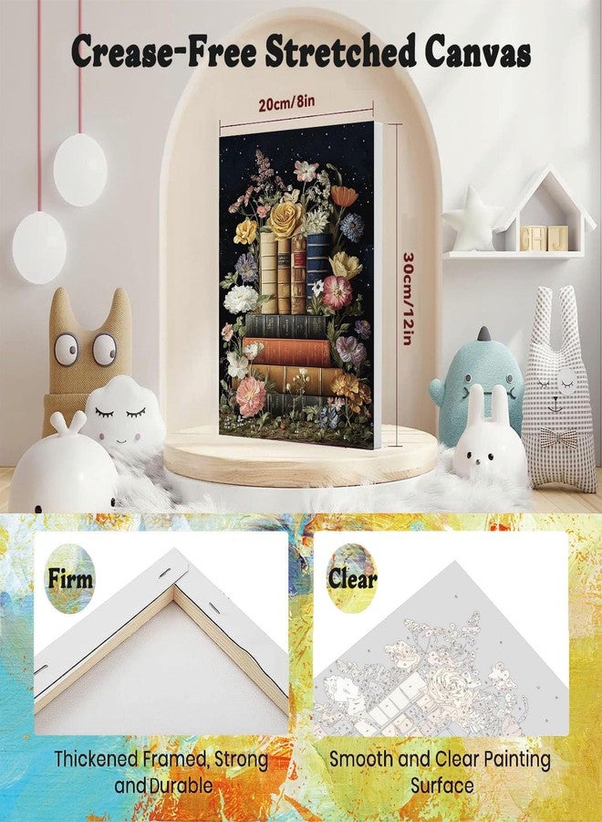xackcme Book Paint by Numbers for Adults with Framed Canvas - with Wooden Easel, Flowers Paint by Number on Canvas, DIY Books Acrylic Oil Painting Kits with Brushes for Home Wall Decor (8x12 inch) - Image 2