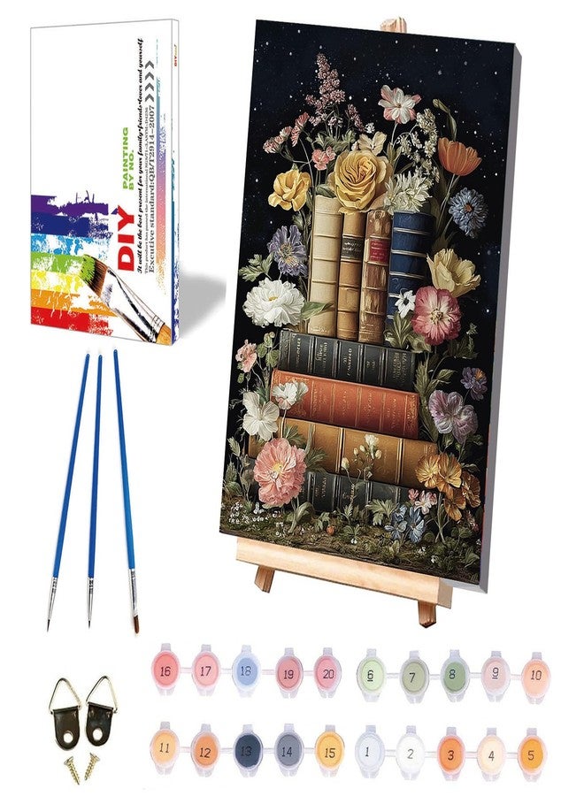 xackcme Book Paint by Numbers for Adults with Framed Canvas - with Wooden Easel, Flowers Paint by Number on Canvas, DIY Books Acrylic Oil Painting Kits with Brushes for Home Wall Decor (8x12 inch) - Image 1