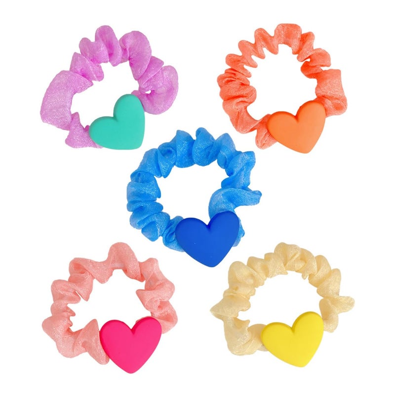 Heart Charm Hair Ties Soft Elastic Ponytail Holders 5 Pack For Daily Styling - Image 1