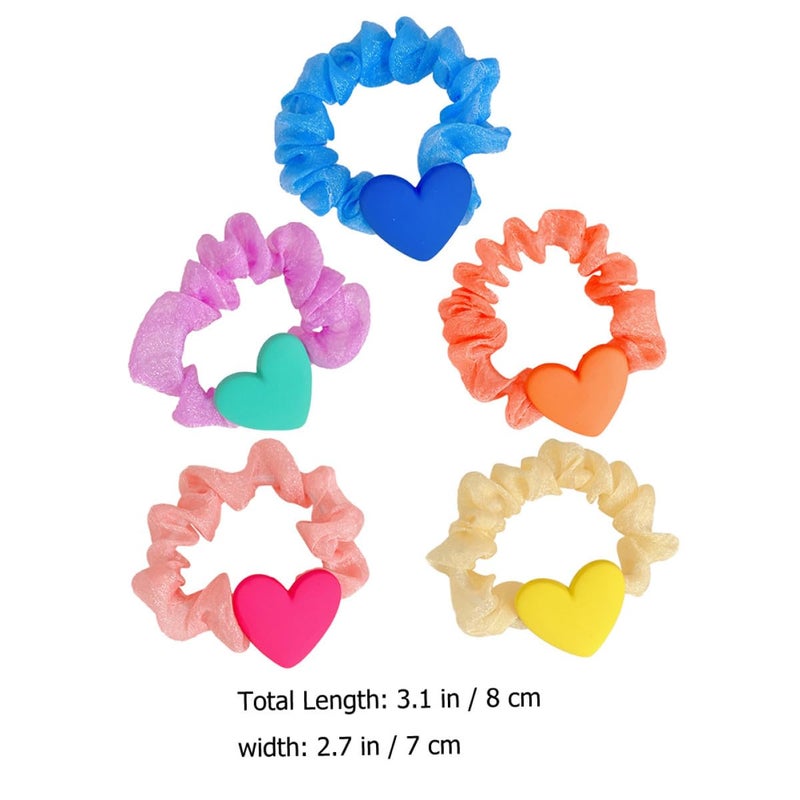 Heart Charm Hair Ties Soft Elastic Ponytail Holders 5 Pack For Daily Styling - Image 3