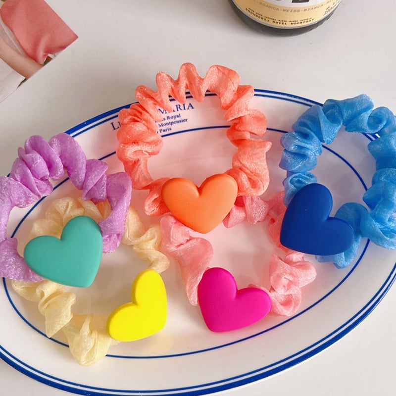 Heart Charm Hair Ties Soft Elastic Ponytail Holders 5 Pack For Daily Styling - Image 4