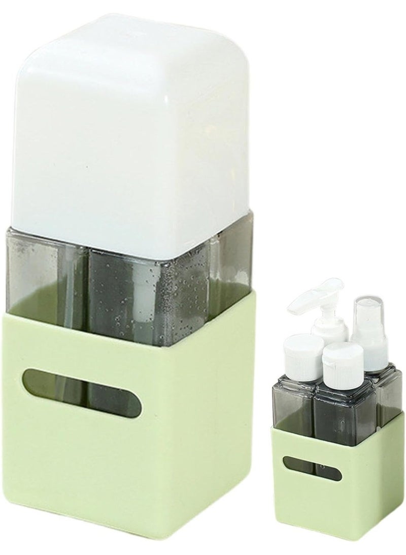 Bottle filling set designed to hold personal care essentials such as shampoo, conditioner, or lotion, in a custom holder; 4-piece organizer with stand - Multicolor - Image 1