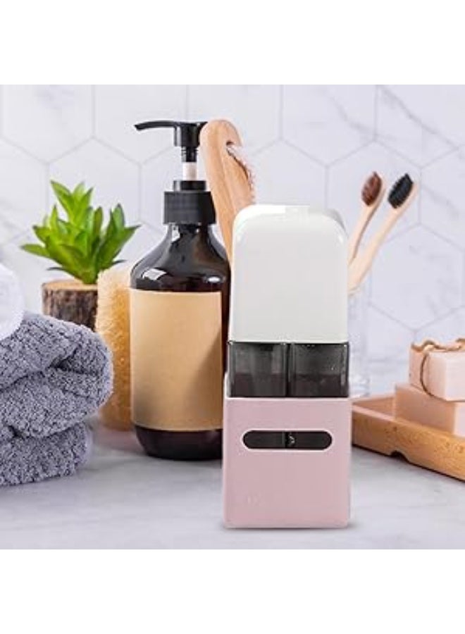 Bottle filling set designed to hold personal care essentials such as shampoo, conditioner, or lotion, in a custom holder; 4-piece organizer with stand - Multicolor - Image 2