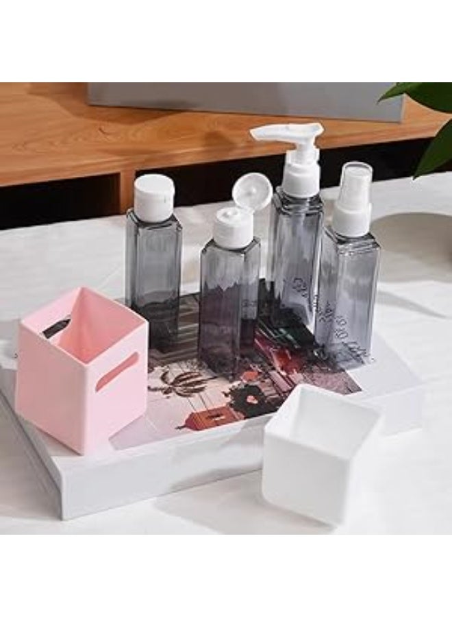 Bottle filling set designed to hold personal care essentials such as shampoo, conditioner, or lotion, in a custom holder; 4-piece organizer with stand - Multicolor - Image 4