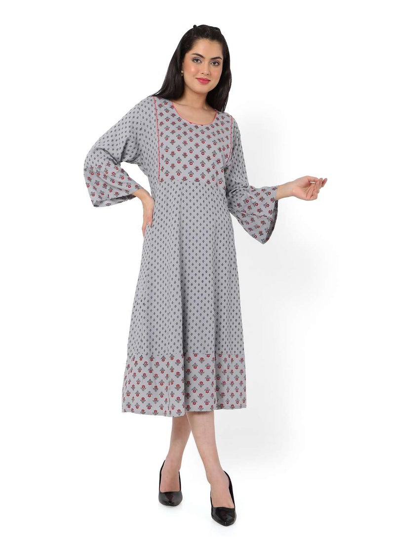 HANA & SARA VISCOSE LONG FRILL SLEEVES DOT PRINTED ELEGANT ARABIC JALABIYA KAFTAN DRESS  - Image 1