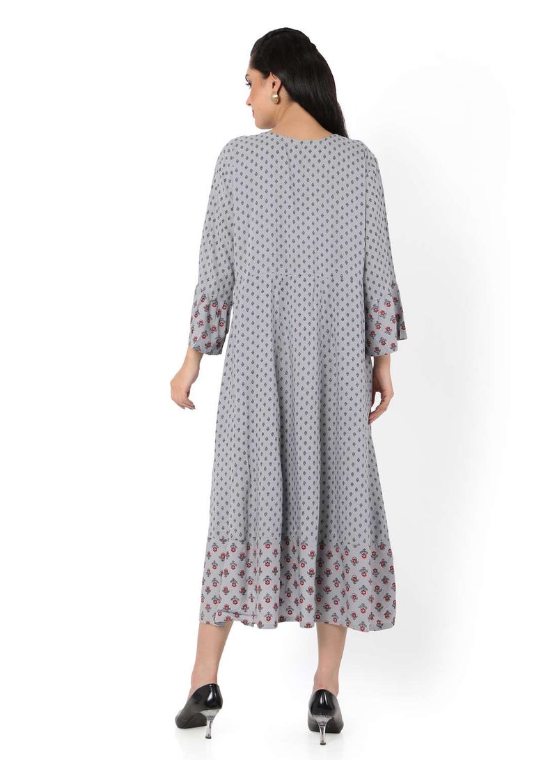 HANA & SARA VISCOSE LONG FRILL SLEEVES DOT PRINTED ELEGANT ARABIC JALABIYA KAFTAN DRESS  - Image 2