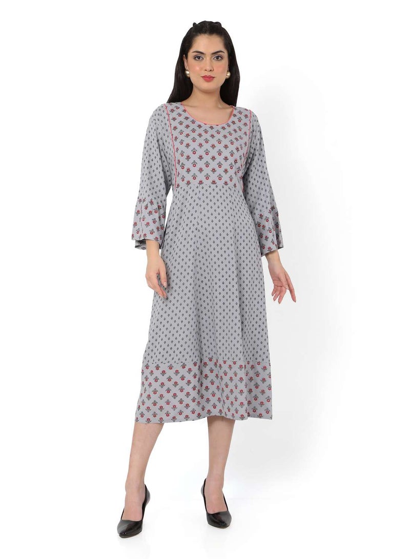 HANA & SARA VISCOSE LONG FRILL SLEEVES DOT PRINTED ELEGANT ARABIC JALABIYA KAFTAN DRESS  - Image 4