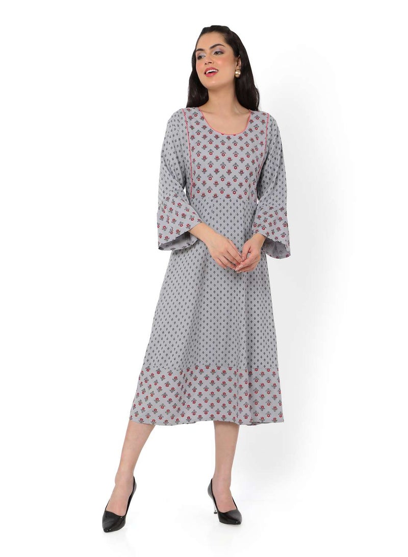 HANA & SARA VISCOSE LONG FRILL SLEEVES DOT PRINTED ELEGANT ARABIC JALABIYA KAFTAN DRESS  - Image 5