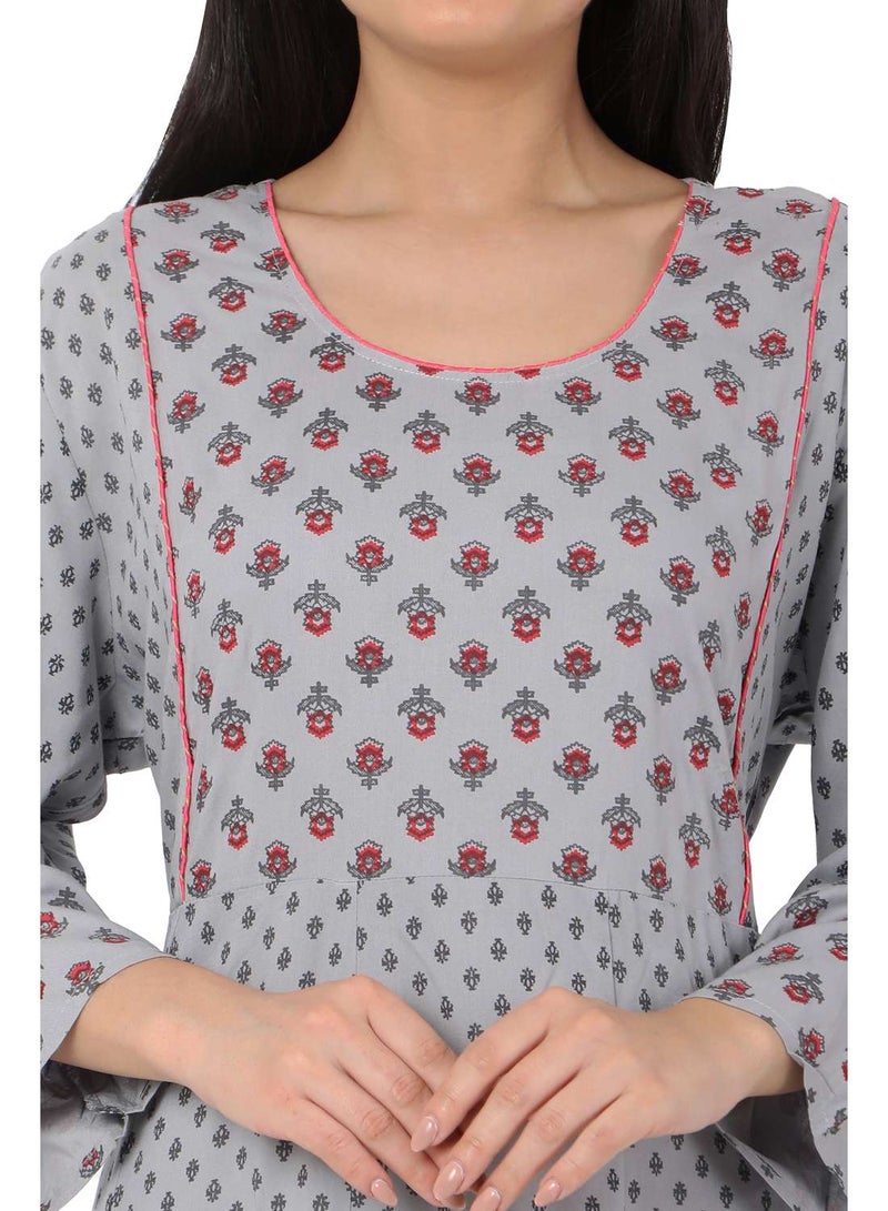 HANA & SARA VISCOSE LONG FRILL SLEEVES DOT PRINTED ELEGANT ARABIC JALABIYA KAFTAN DRESS  - Image 3