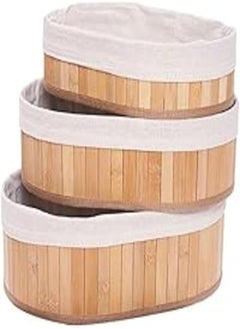 Generic Bamboo Storage Basket Set of 3 Bamboo Storage Basket with Fabric Liner (Storage Organizer for Food & Accessories & Clothes&Toiletries & Bathroom) (Beige) 