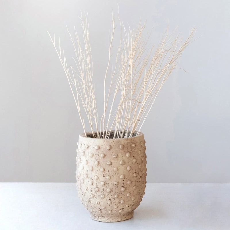 Creative Co-Op 7.5" Round Sandstone Hobnail Planter with Distressed Finish, Greige - Image 2