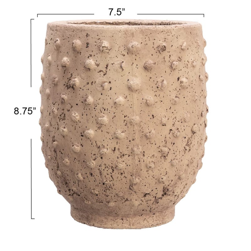 Creative Co-Op 7.5" Round Sandstone Hobnail Planter with Distressed Finish, Greige - Image 3