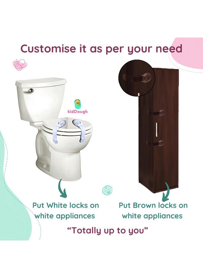 KidDough - Furniture Safety Locks For Kids - Pack Of 4 White + 4 Brown Locks, Child Safety Locks For Drawers, Cabinets, Fridge, Cupboard Lock, Strong And Adhesive Safety Locks - Image 1