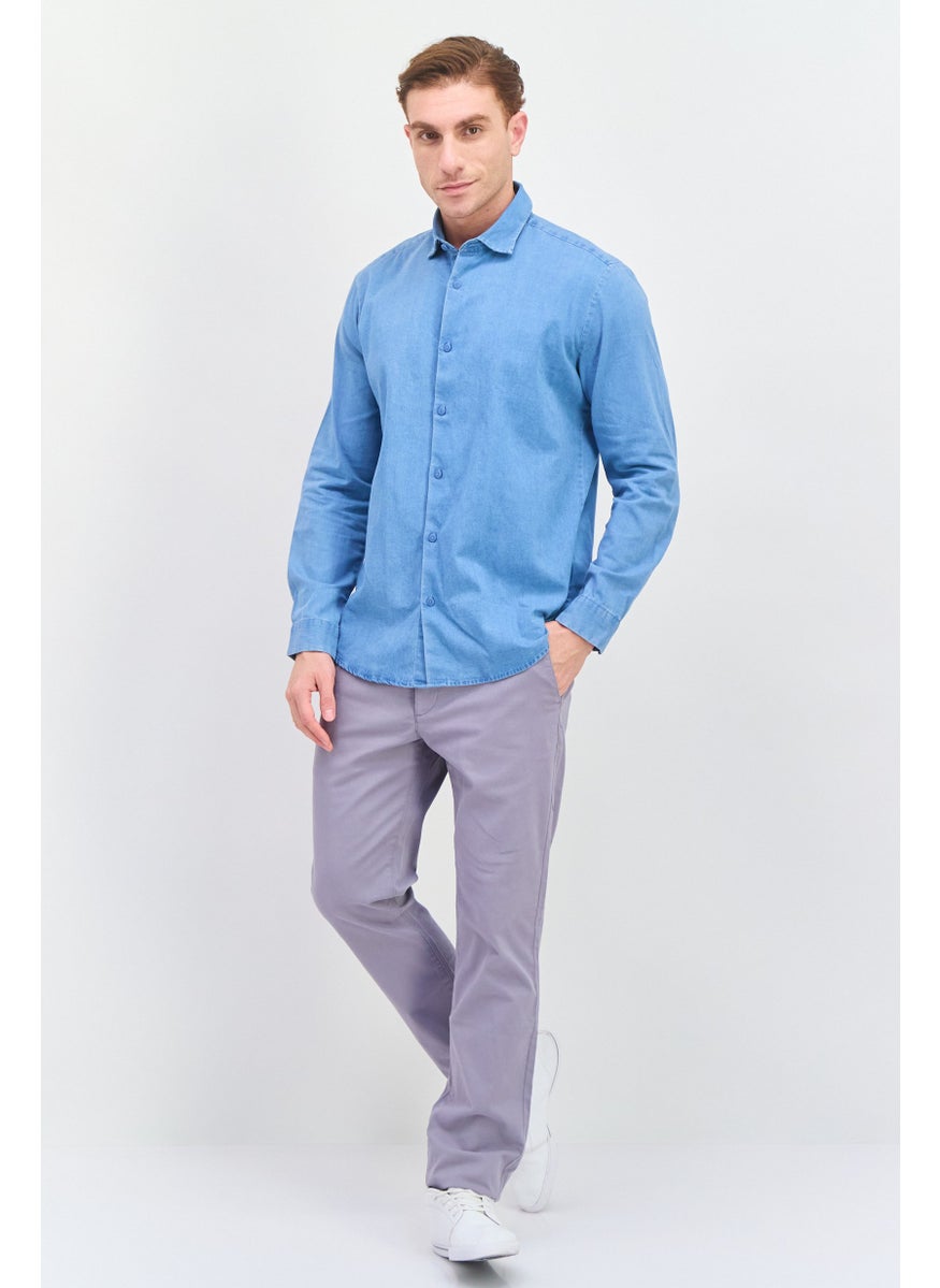 ESPRIT - Men Regular Fit Washed Long Sleeve Denim Shirt, Blue - Image 1
