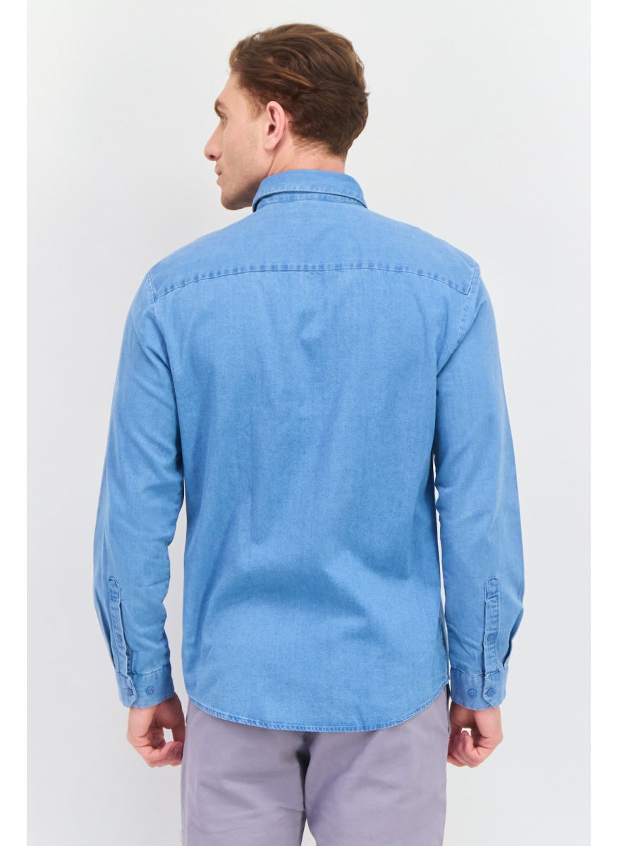 ESPRIT - Men Regular Fit Washed Long Sleeve Denim Shirt, Blue - Image 1