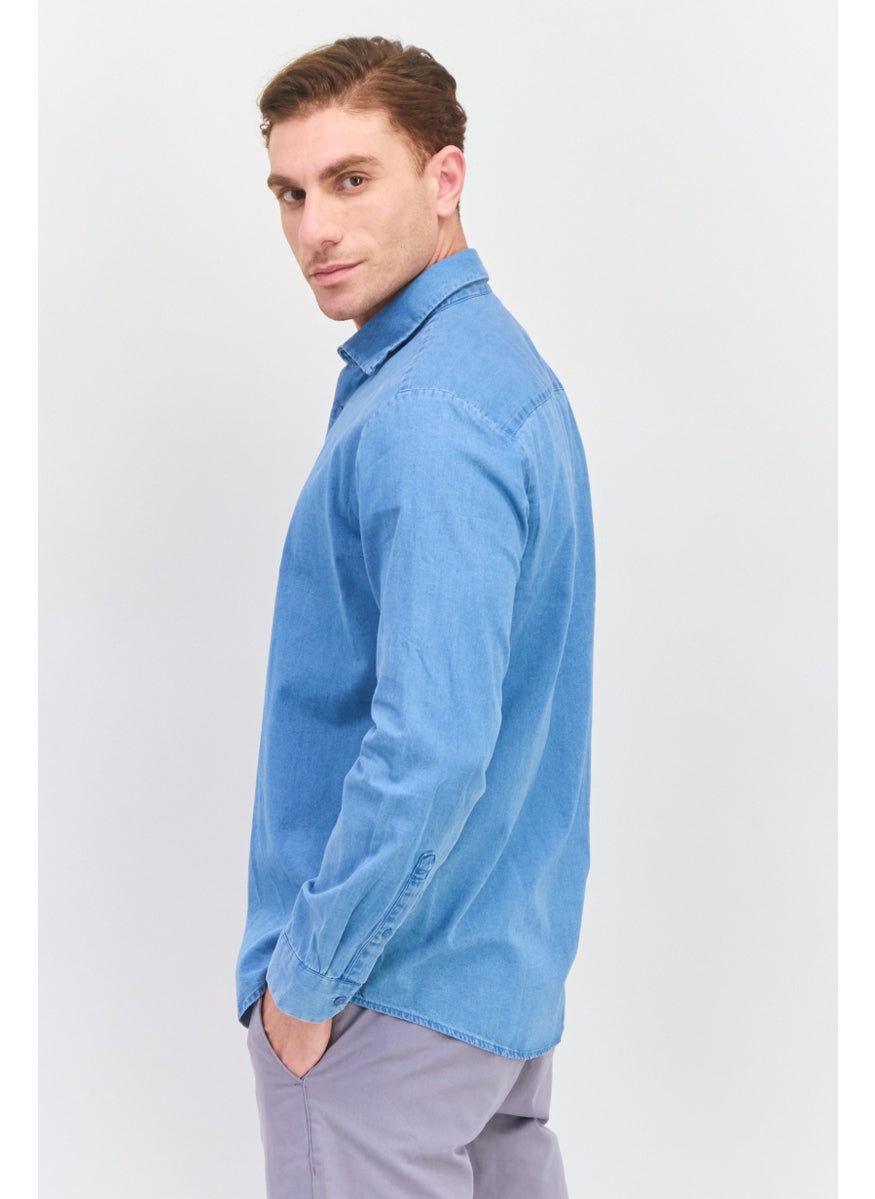ESPRIT - Men Regular Fit Washed Long Sleeve Denim Shirt, Blue - Image 1