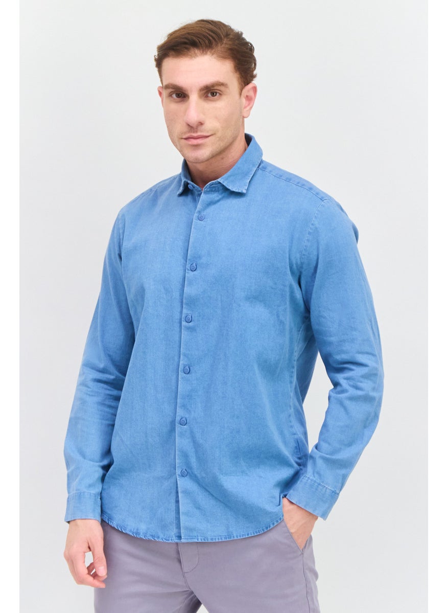 ESPRIT - Men Regular Fit Washed Long Sleeve Denim Shirt, Blue - Image 1