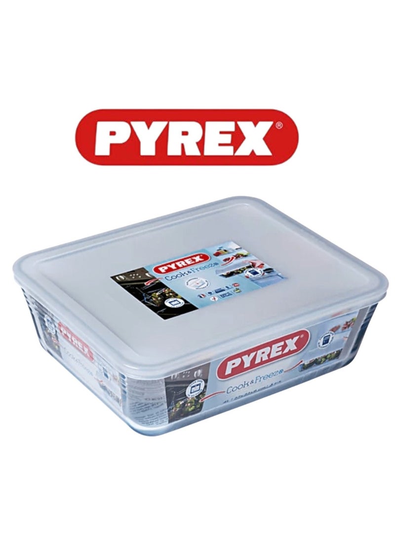 Pyrex Cook & Freeze Rectangular Glass Dish with Plastic Lid (4L) – Oven, Microwave, Freezer & Dishwasher Safe - Image 1