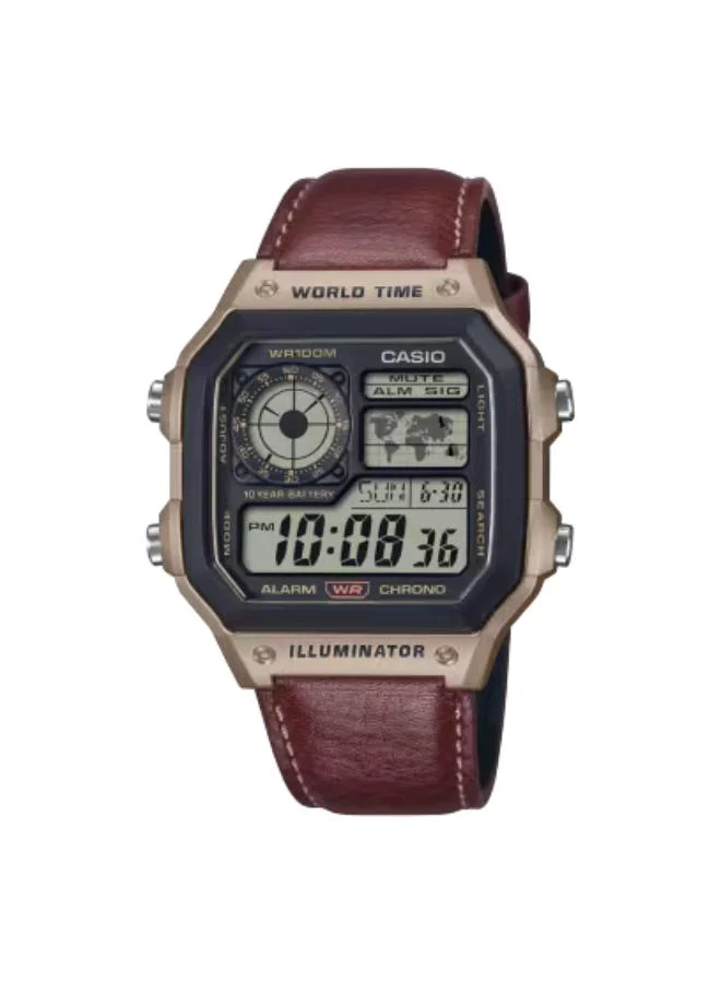 CASIO Men's Leather Digital Watch AE-1200WHL-5AVDF - 42.1 mm
