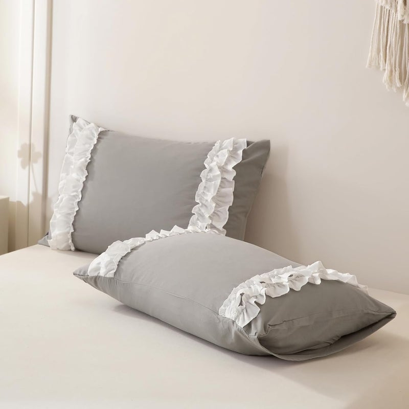 Bedorm Ruffle Comforter King Gray Farmhouse Bedding Set Pleated Ruffled Lace Comforter French Country Style Shabby Chic Bed Set Super Soft Cozy - Image 5