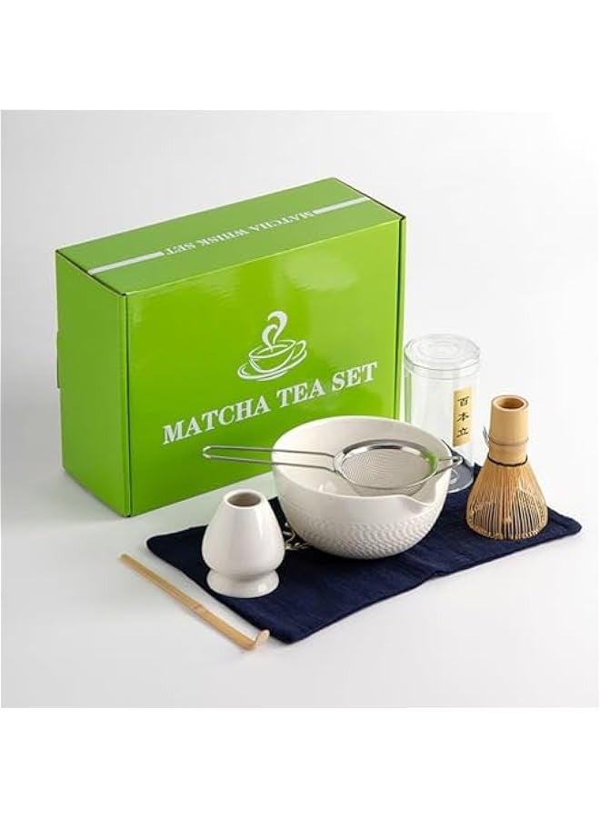 بيوينتي مجموعة خفق ماتشا من باولي، مجموعة من 6 قطع من خفاقة ماتشا اليابانية ووعاء ماتشا مع فوهة، مضرب ماتشا ومغرفة من الخيزران، مجموعة ادوات صنع الشاي، مجموعة ادوات ماتشا التقليدية لحفل شاي الماتشا (ابيض) - Image 1