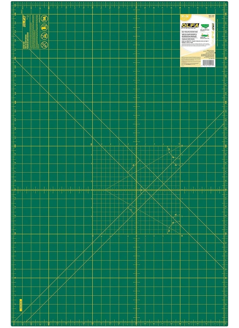 OLFA OLFA 24" x 36" Self Healing Rotary Cutting Mat (RM-MG) - Double Sided 24x36 Inch Cutting Mat with Grid for Quilting, Sewing, Fabric, & Crafts, Designed for Use with Rotary Cutters (Green)  - Image 1
