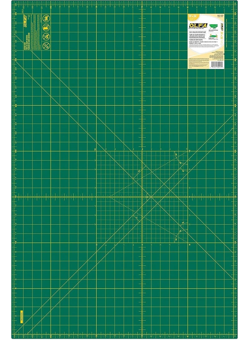 OLFA OLFA 24" x 36" Self Healing Rotary Cutting Mat (RM-MG) - Double Sided 24x36 Inch Cutting Mat with Grid for Quilting, Sewing, Fabric, & Crafts, Designed for Use with Rotary Cutters (Green)  - Image 1