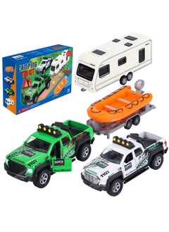 G.C 4 Pack Pickup Truck Trailer Toys For Boys&Girls Kids Toy Camper Boat Diecast Truck Vehicle 1:36 Scale Pull Back Metal Car Toys Playset With Light Sound  - Image 1