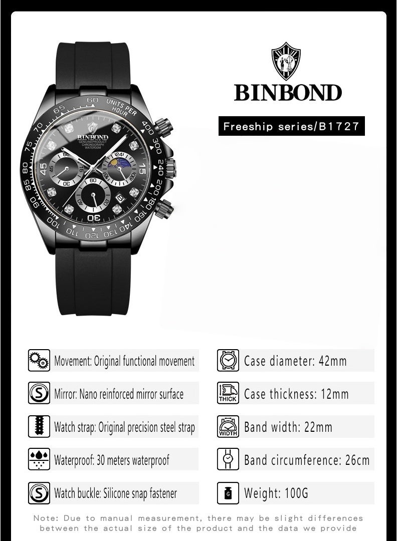 BINBOND Men's Multifunctional Sports Luminous Waterproof Quartz Watch - Image 2