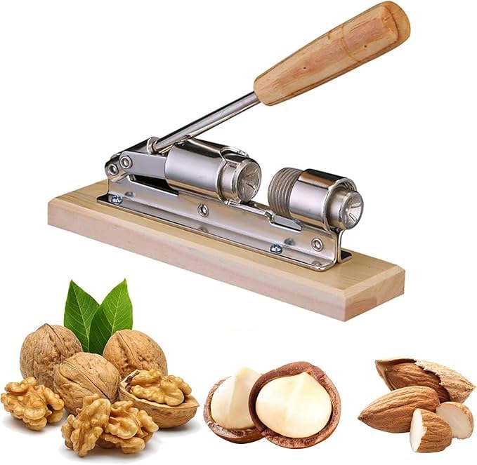 Vroxy Heavy Duty Walnut Cracker Nutcracker Tool with Wooden Base Handle Sheller Nut Opener for Walnuts Pecans Almonds Brazil Nuts Hazelnuts 1Pcs